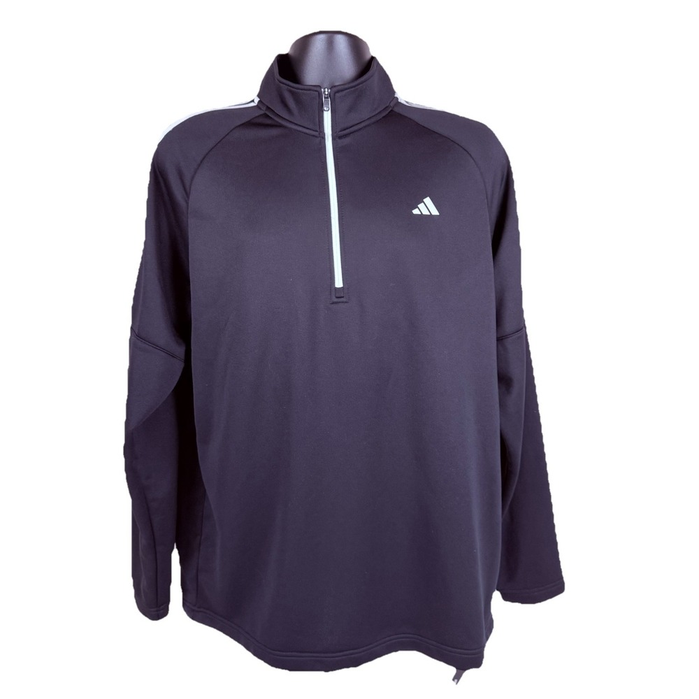 Adidas Golf French Terry 1/4‎ Zip Pullover Men's Large Black 3 Stripes New $60